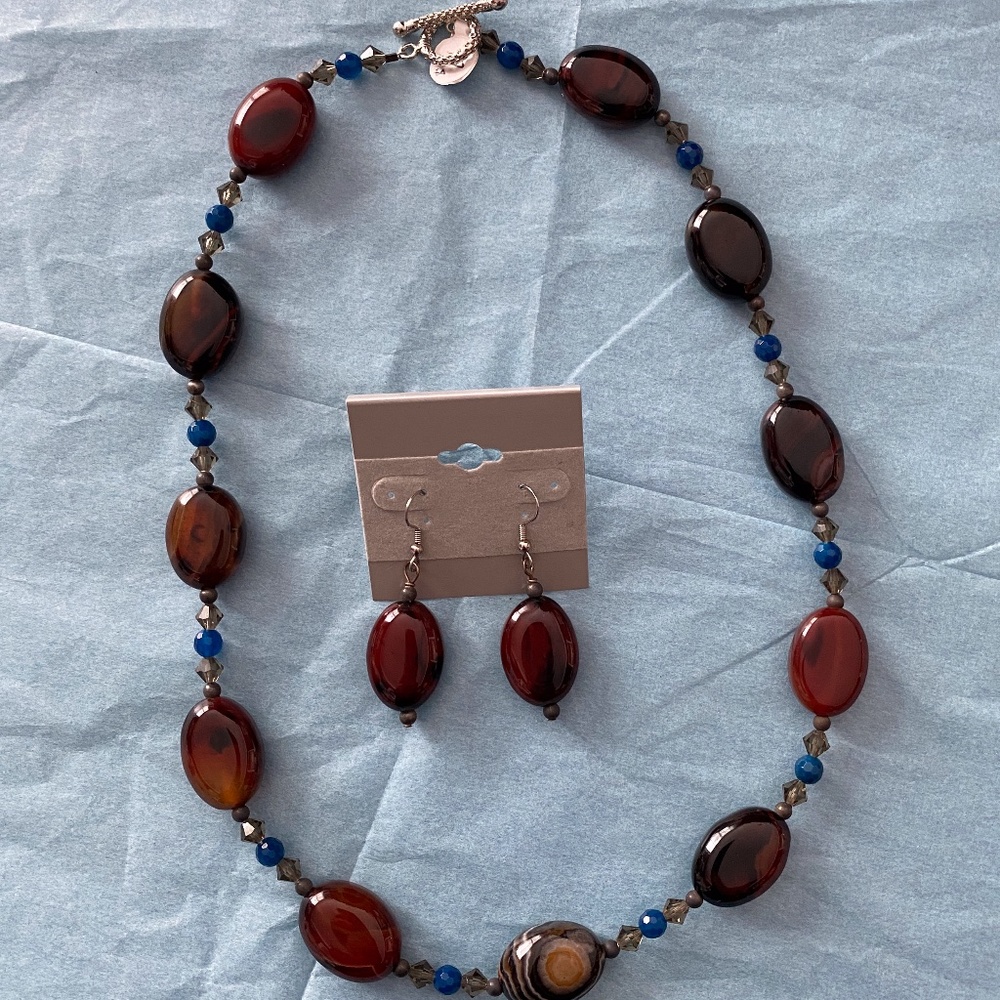 Beautiful Stone Necklace + Matching Earrings--NWT